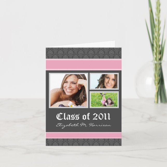 Damask Custom Graduation Announcement (pink) (Front)