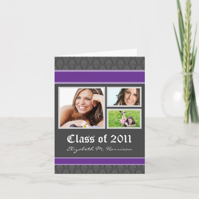 Damask Custom Graduation Announcement (purple) (Front)