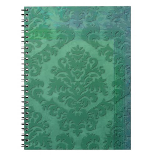 Damask Cut Velvet AGED PARCHMENT in TEAL Notebook