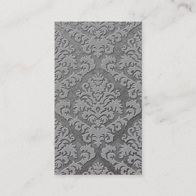 Damask Cut Velvet, Double Damask Monotone in Gray Business Card (Front)