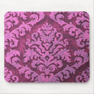 Damask Cut Velvet, Embossed Leaves in Rose Pink Mouse Pad