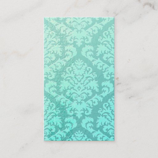 Customizable Damask Cut Velvet, Embossed Satin in Mint Green Business Card Template