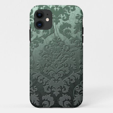 Damask Cut Velvet, Swank Swirls In Sage Green Iphone 11 Case
