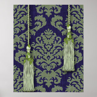 Damask Cut Velvet, Tassels & Leaves Poster