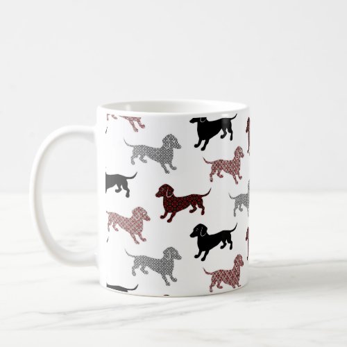 Damask Dachshunds Holiday Pattern Coffee Mug