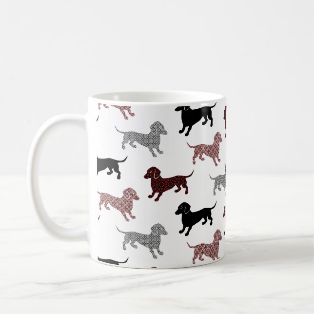 Damask Dachshunds Holiday Pattern Coffee Mug (Left)