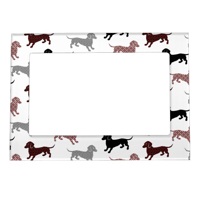 Damask Dachshunds Holiday Pattern Magnetic Picture Frame (Front)