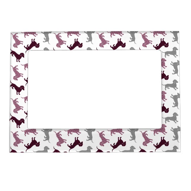 Damask Dachshunds Holiday Pattern Magnetic Picture Magnetic Frame (Front)