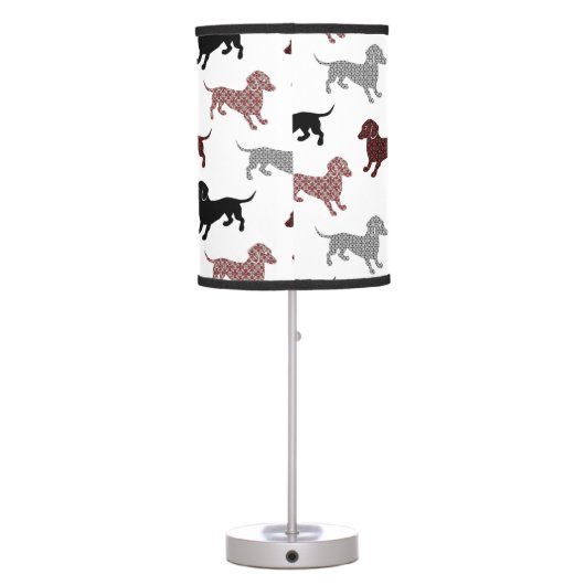 Damask Dachshunds Holiday Pattern Table Lamp (Back)
