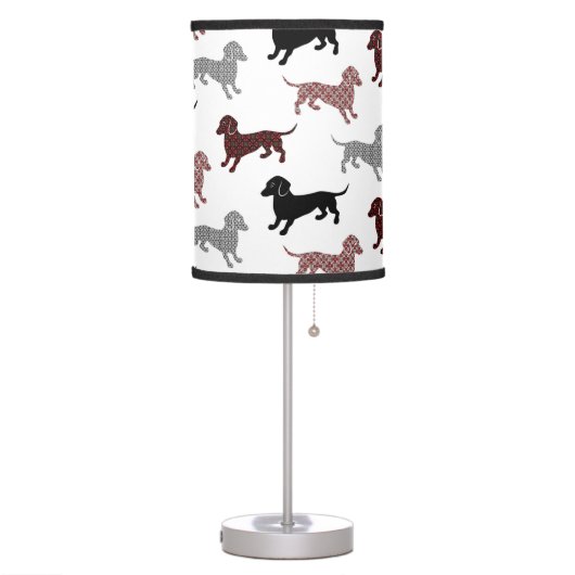 Damask Dachshunds Holiday Pattern Table Lamp (Left)