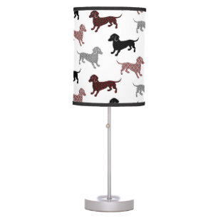 Damask Dachshunds Holiday Pattern Table Lamp