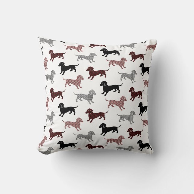 Damask Dachshunds Holiday Pattern Throw Pillow (Front)