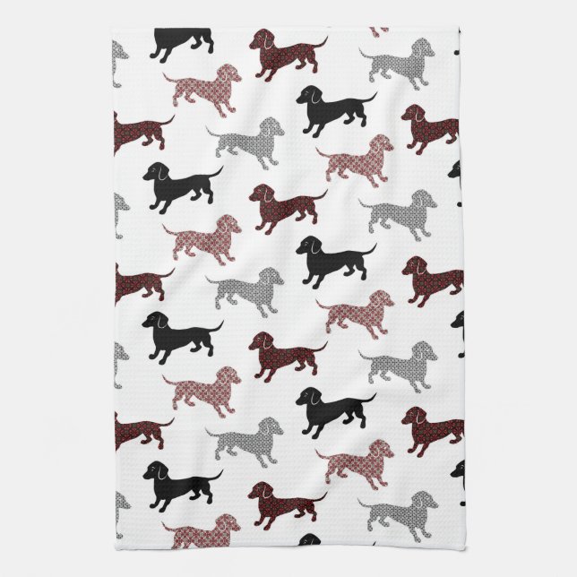 Damask Dackel Cute Dachshunds Towel (Vertical)