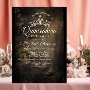 Damask Dark Gothic Quinceañera Invitation