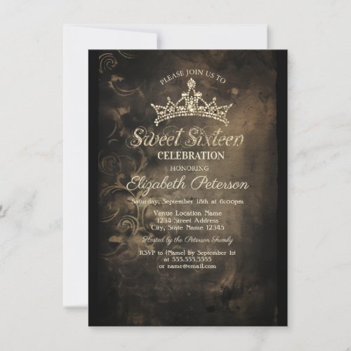 Damask Dark Gothic Sweet 16 Invitation