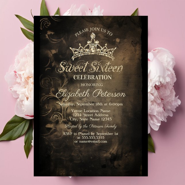 Damask Dark Gothic Sweet 16 Invitation (Creator Uploaded)