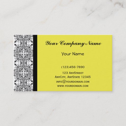 Customizable Damask Delight in Lemon Yellow Business Cards