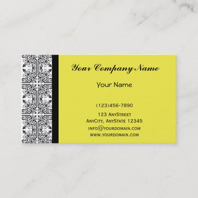 Damask Delight in Lemon Yellow Business Card (Front)