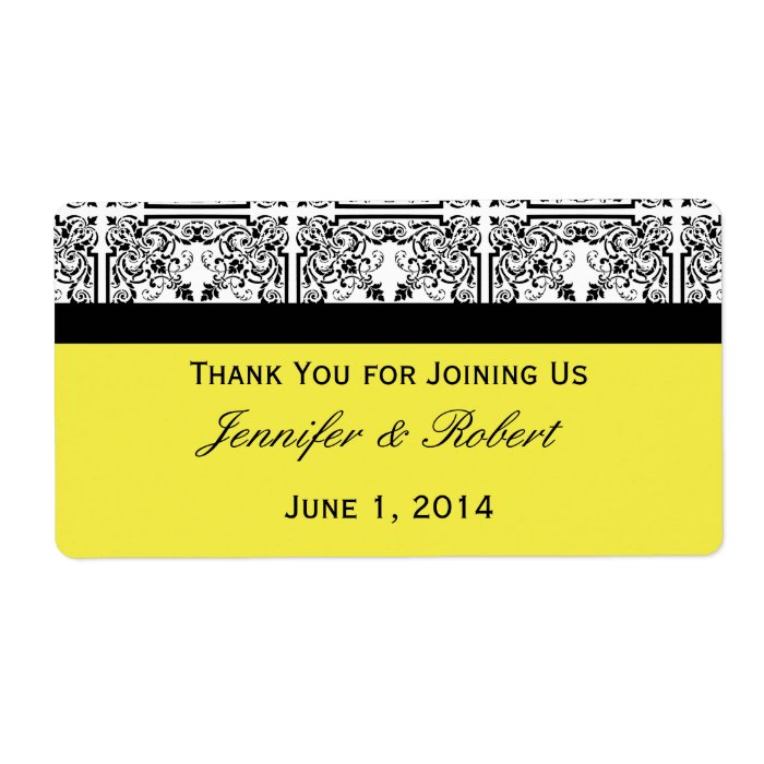 Damask Delight in Lemon Yellow Water Bottle Label