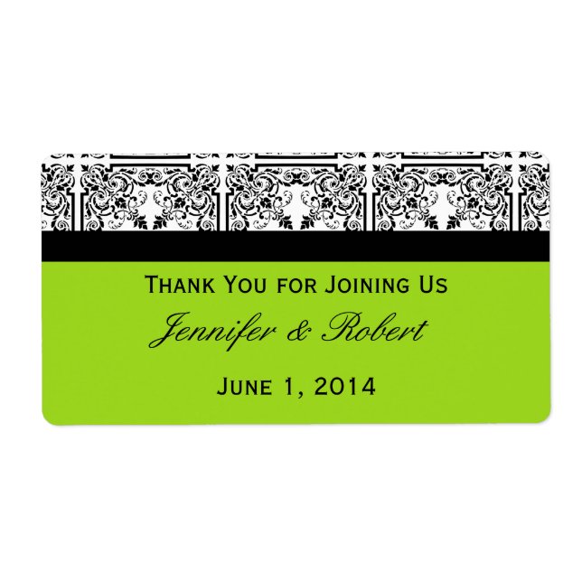 Damask Delight in Lime Green Water Bottle Label (Front)