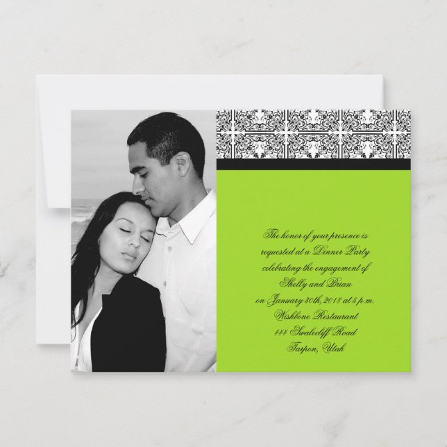 Damask Delight in Lime Green Wedding Engagement Invitation (Front)