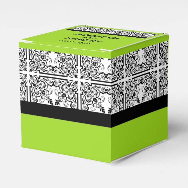 Damask Delight in Lime Green Wedding Favor Box (Front Side)