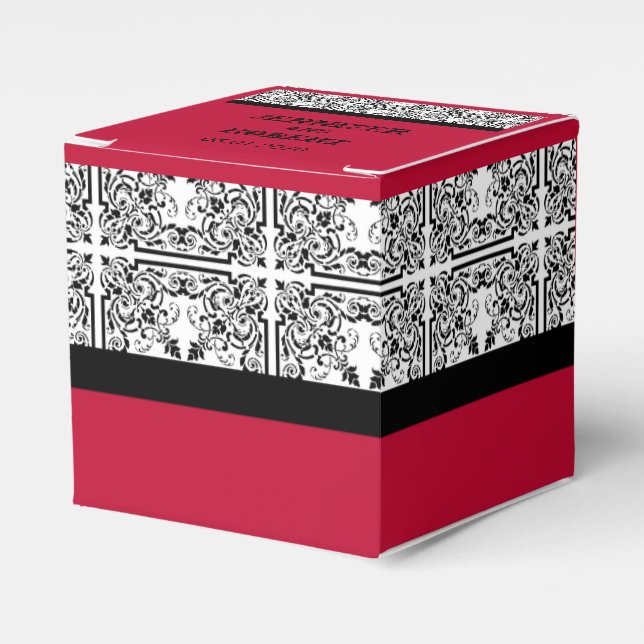 Damask Delight in Scarlet Red Wedding Favor Box (Front Side)