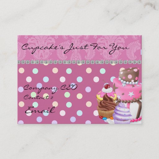 Customizable Damask Design CUPCAKE  Business Card BLING TOO