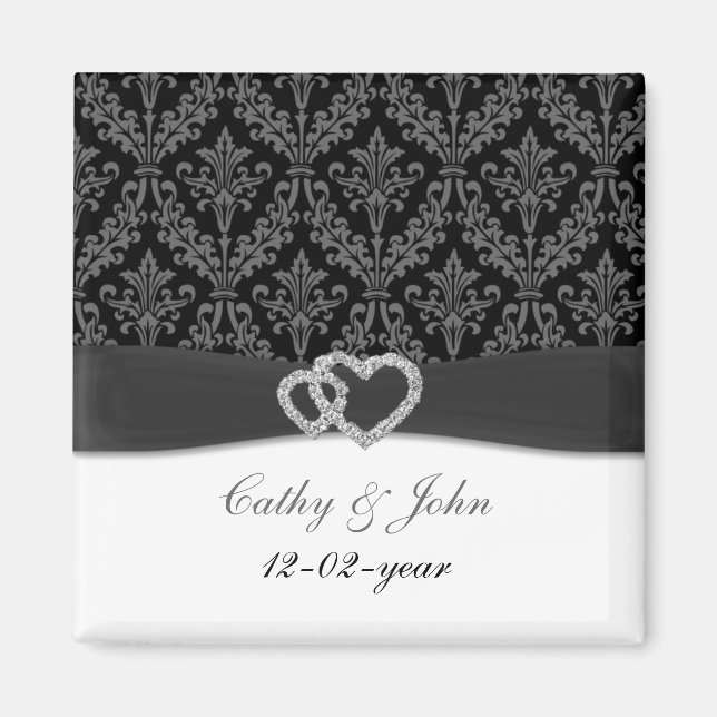 damask diamante charcoal save the date magnet (Front)