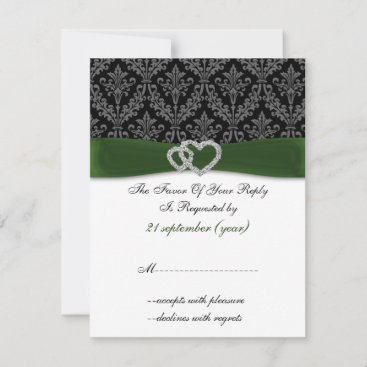 damask diamante green wedding RSVP