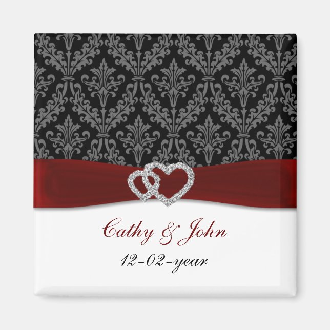 damask diamante red save the date magnet (Front)