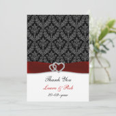 damask diamante red wedding thank you (Standing Front)