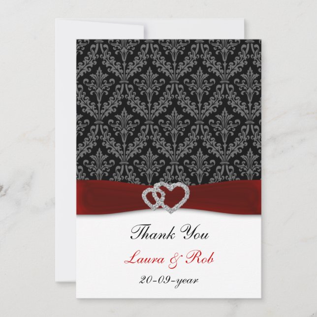 damask diamante red wedding thank you (Front)