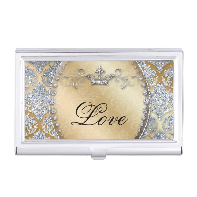 Damask Diamond Cool Jewelry Bling Glitter Business Card Holder (Front)