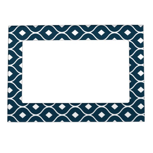 Damask Diamond Pattern In Blue White Magnetic Frame