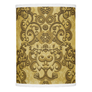 Damask Distressed Rustic Dark Yellow Gold Lamp Shade