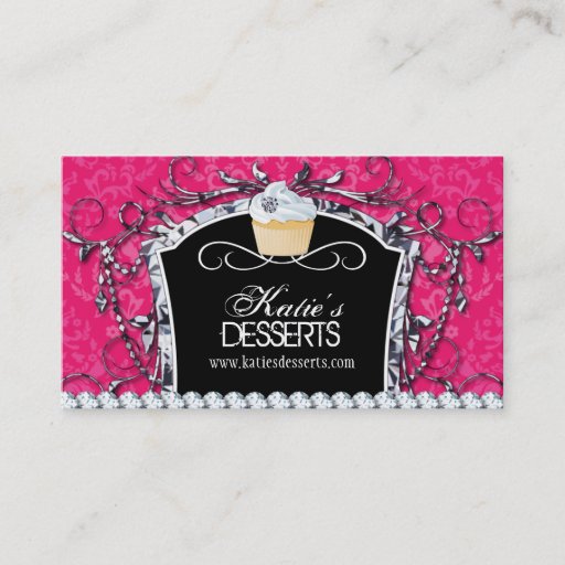 Customizable Damask Diva Cupcake Bakery Business Card
