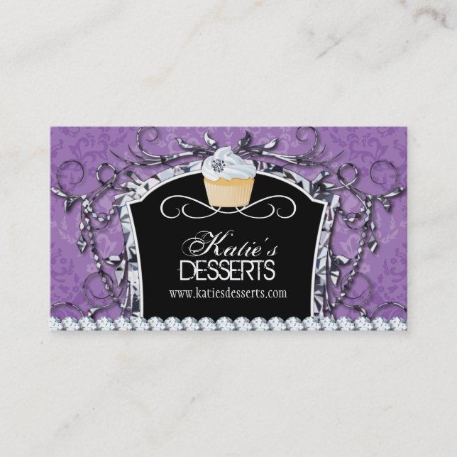 Damask Diva Cupcake Bakery Business Card (Front)