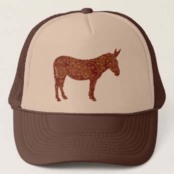 Damask Donkey Silhouette Lid Trucker Hat by Greyszoo at Zazzle