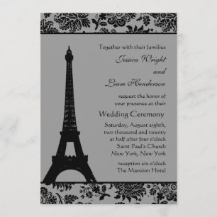 Damask Eiffel Tower Wedding Invitation