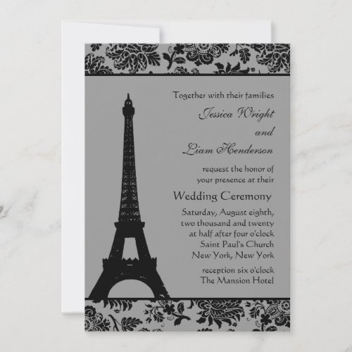 Damask Eiffel Tower Wedding Invitation