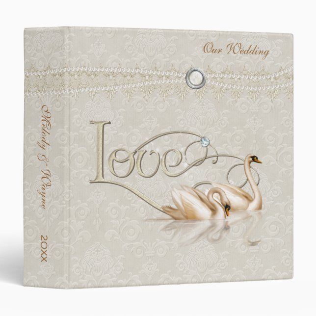 Damask Elegance Ivory 3 Ring Binder (Front/Spine)