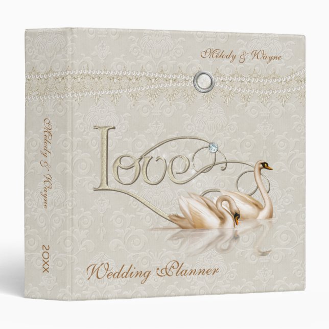 Damask Elegance Ivory - Wedding Planner 3 Ring Binder (Front/Spine)