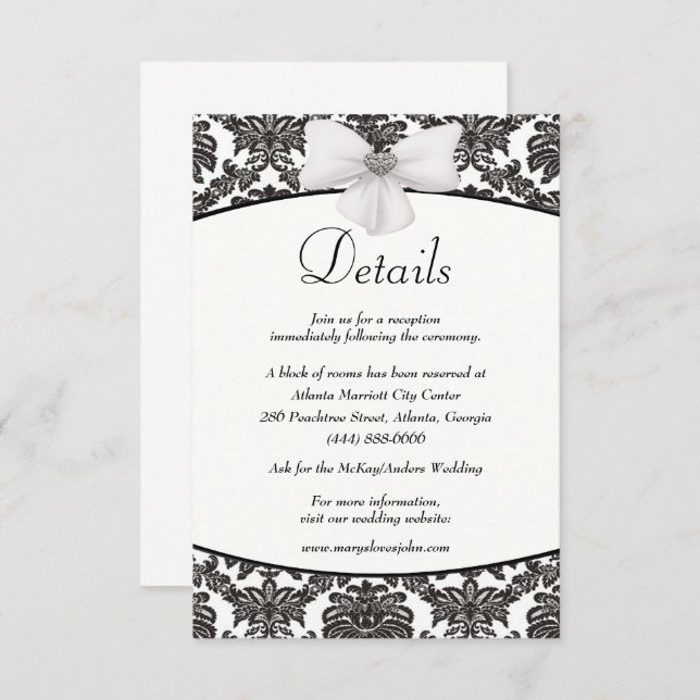 Damask Elegance Wedding Details Enclosure Card (Front/Back)