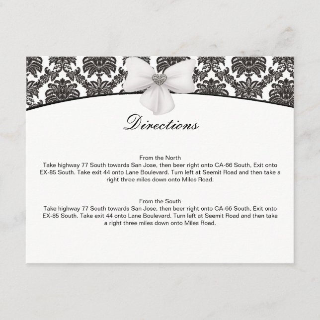 Damask Elegance Wedding Direction Cards (Front)