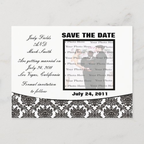 Damask Elegance Wedding Save The Date Postcard