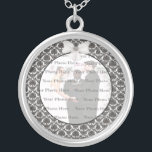 Damask Elegance Wedding Silver Round Necklace<br><div class="desc">Personalize this pretty necklace to have as wedding favors at your wedding reception or to have one yourself as a remembrance of your special day. This necklace is also the perfect gift for the bride at her bridal shower. Personalize by adding your photo.</div>