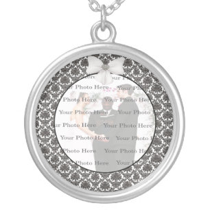 Damask Elegance Wedding Silver Round Necklace
