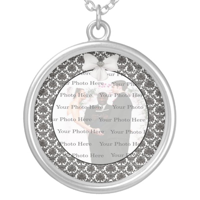 Damask Elegance Wedding Silver Round Necklace (Front)