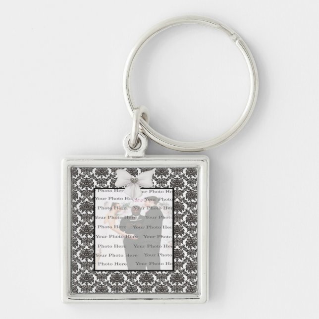 Damask Elegance Wedding Silver Square Key Chain (Front)